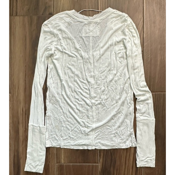 We The Free Cotton Cream V Neck Long Sleeve Sz Small Boho Lounge Thumb Hole - Picture 2 of 6